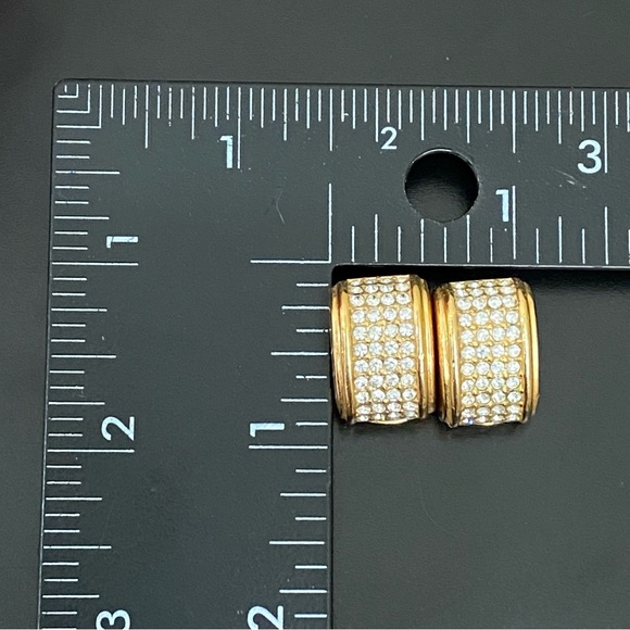 Vintage CHRISTIAN DIOR Goldtone Clear Pave Crystal Half Hoop Clip Earrings 17g - Picture 11 of 16